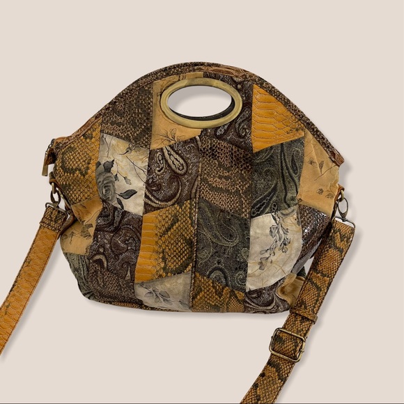 Vintage handmade python and fabric patchwork bag - Picture 3 of 6